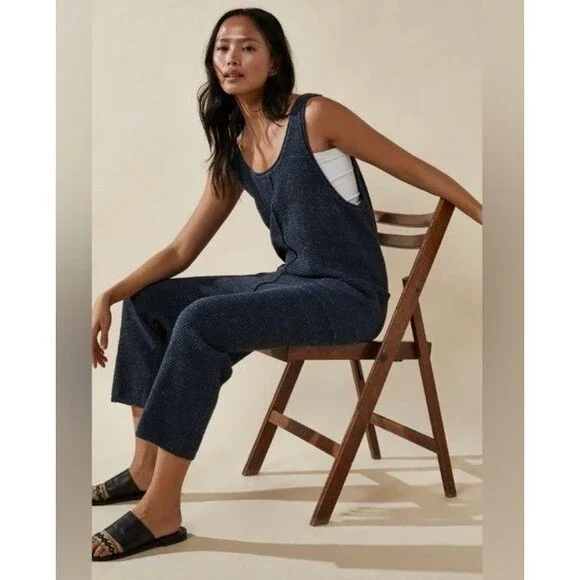 Free People Beach Hailee Knit Sweater Jumper Jumpsuit Navy Sz M Boho Beach - Picture 11 of 12